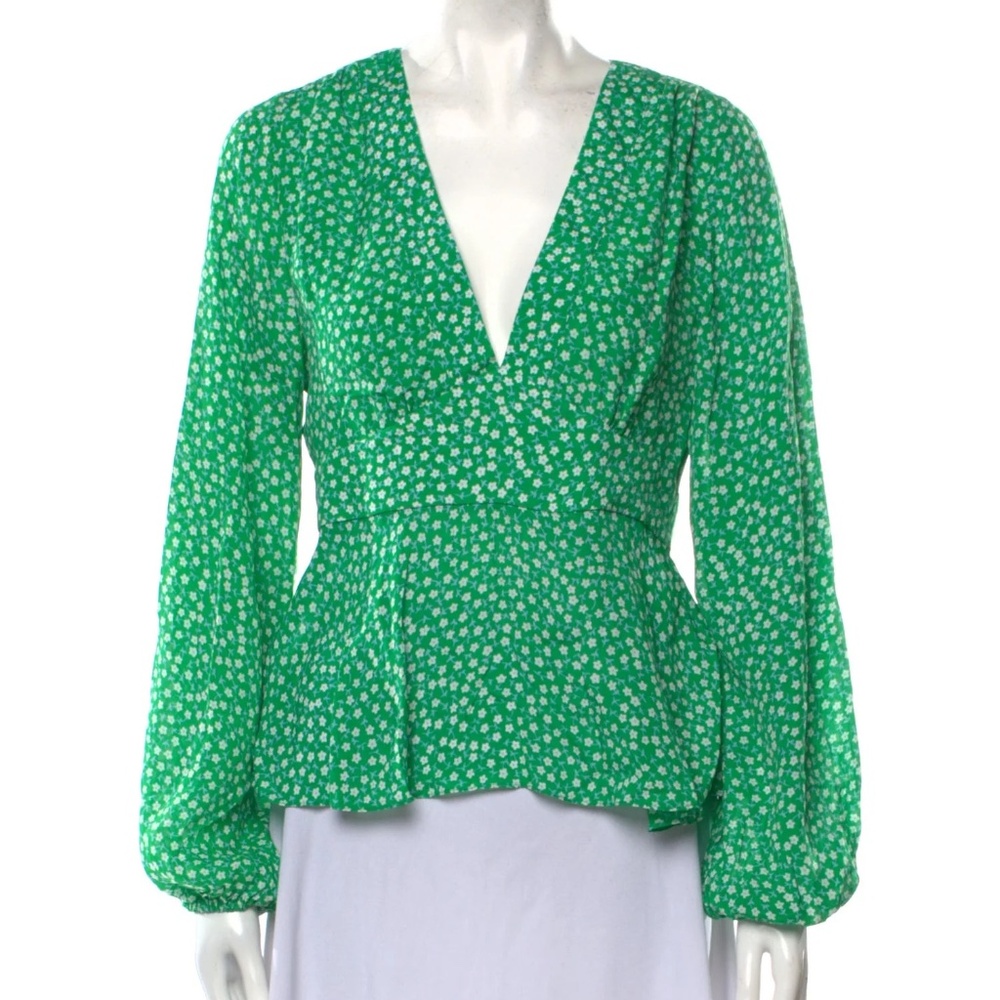 RIXO Floral Print V-Neck Blouse
